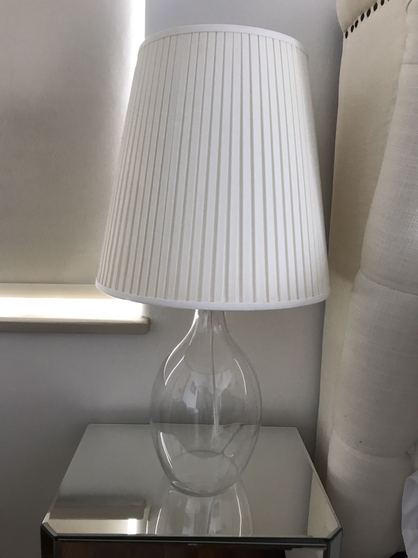 2 x Glass Base Lamps With Cream Shades