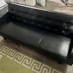 Black Faux Leather Futon Couch