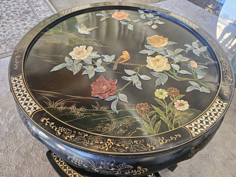 Vintage Asian Bird Motif Coffee Tea Table with 4 Stools