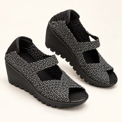 Bernie Mev Black White Woven Memory Foam Wedge Sandals EU 36 NIB