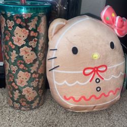 Brand New Hello Kitty Holiday Gingerbread Squishmallow With Matching Tumbler
