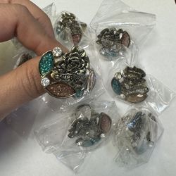 8pcs lots GUESS Brass Lucite and Crystal Rose Ring -Sizable