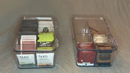 Clear Tea Bag Organizer Boxes with Hinged Lids, Set of 2