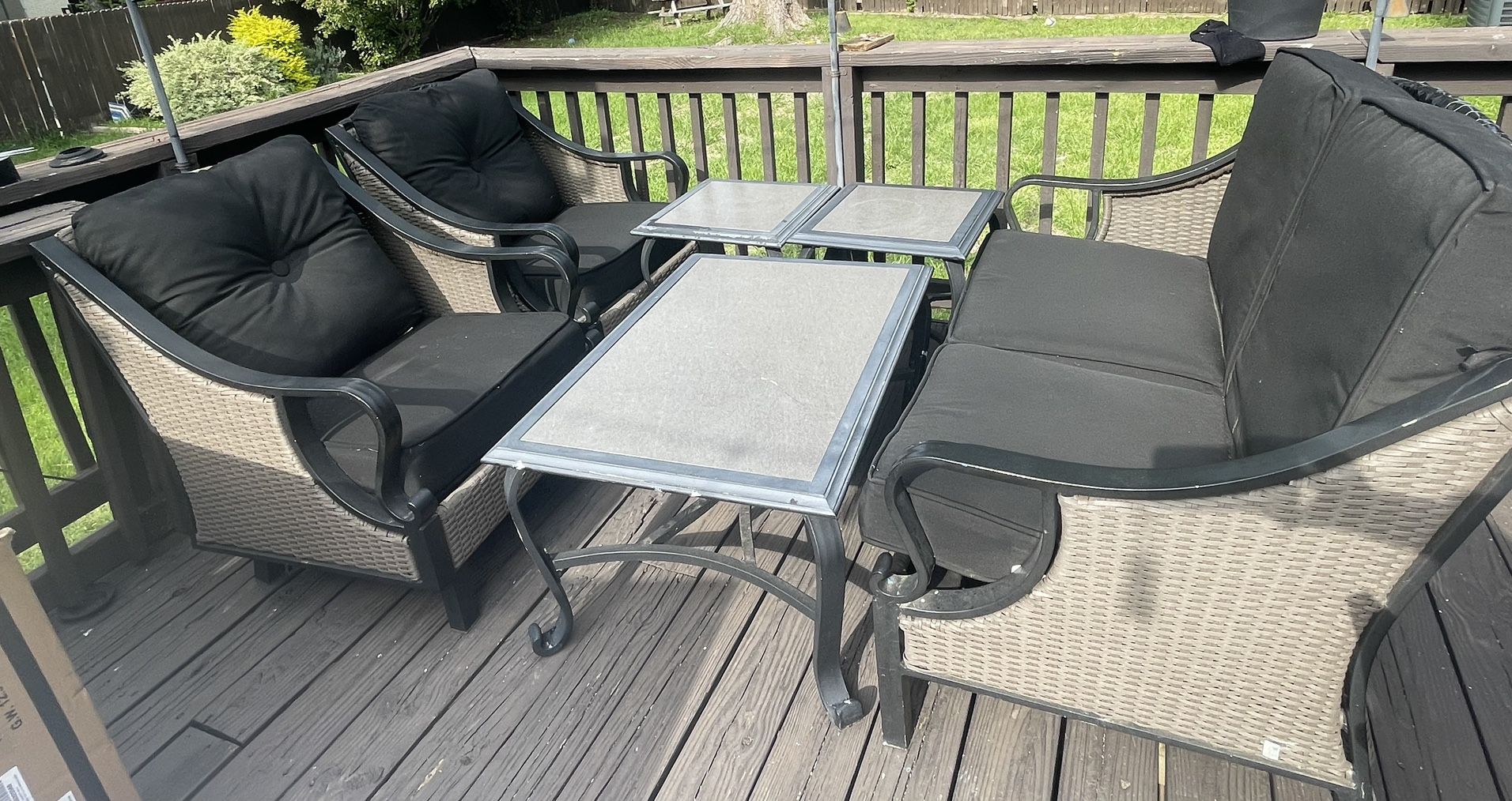 Patio Furniture- Loveseat, Chairs, Tables, and Seat Cushions + Including 3 Protection Covers