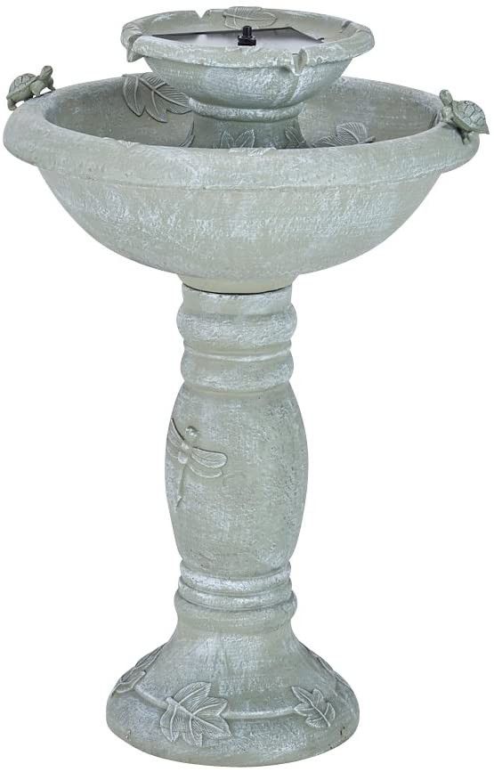 2-Tier Weathered Fountain Solar Powered, No Wiring, Outdoor Yard Decor