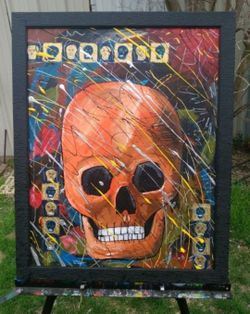 Skull Art 22x28 Mix Media Original Painting One Of Kind 