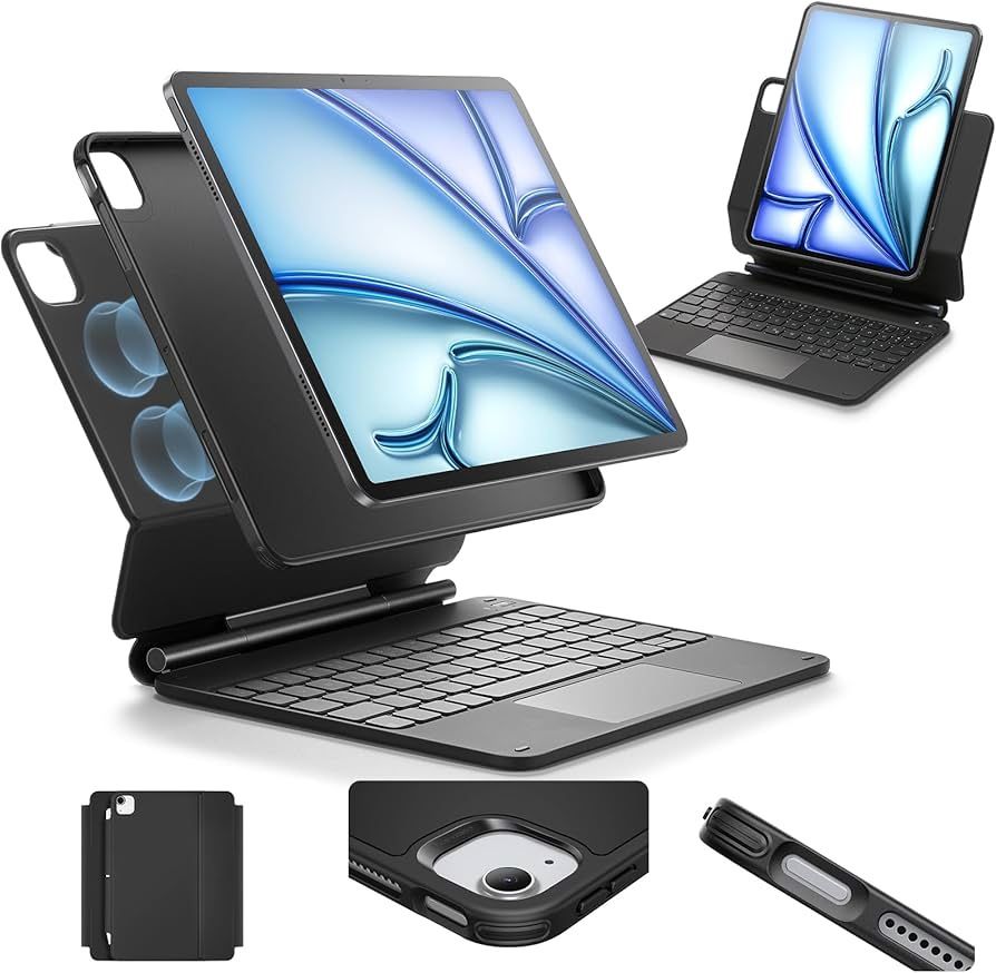 ESR iPad Air 11 Inch Case with Keyboard (M3/M2, 2025/2024) & iPad Pro 11/Air 5th/4th Gen Keyboard, Easy-Set Magnetic Stand, Portrait/Raised Modes, wit