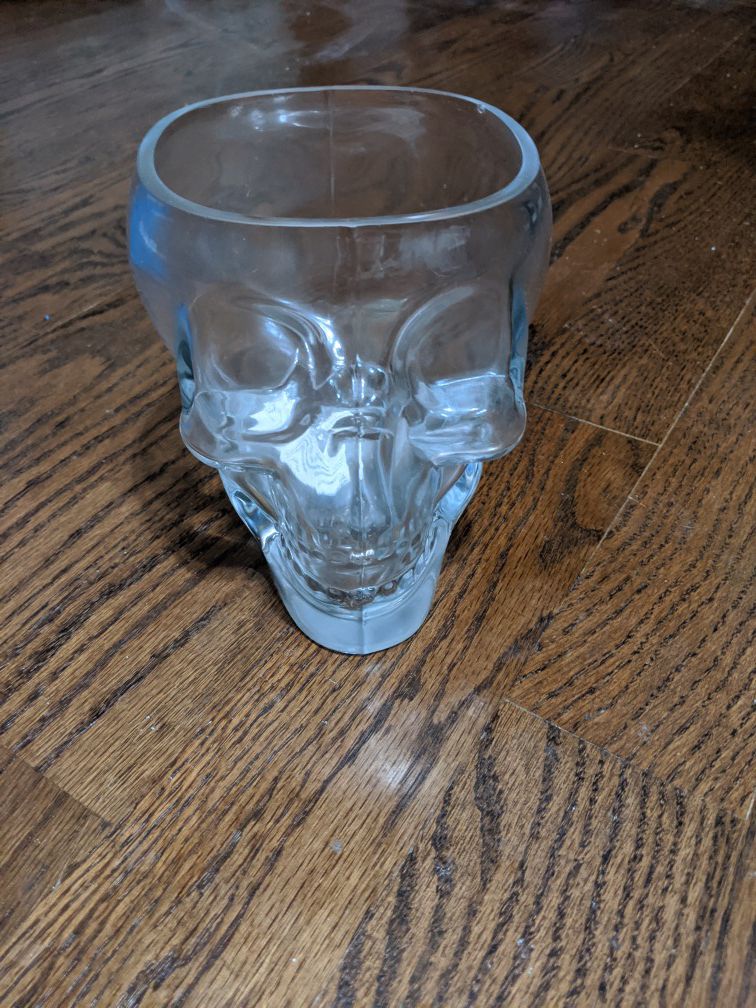 6" Tall Clear Glass Skull 💀 Large Candy 🍬🍭Bowl Jar Candle 🕯️ Holder Halloween 💀🎃