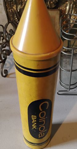 Vintage Coinola Large yellow-gold Crayon Coin Bank 1979 Idea Source Kids Nursery