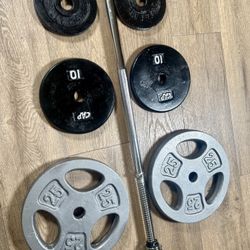 5 ft Steel Standard Bar With Weight Plates [ 25s, 10s,  and 5s {Brute Weight= 100 lbs)