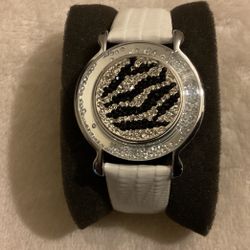 Beautiful Bracelet With Zebra Crystal Magnetic Center,white Leather Band…by Navika