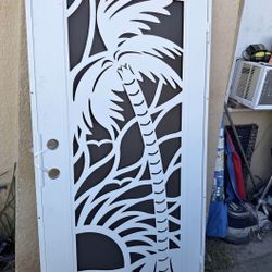 Playa 36 in. x 80 in. Left- Hand/Outswing White Aluminum Security Door with Meshtec Screen