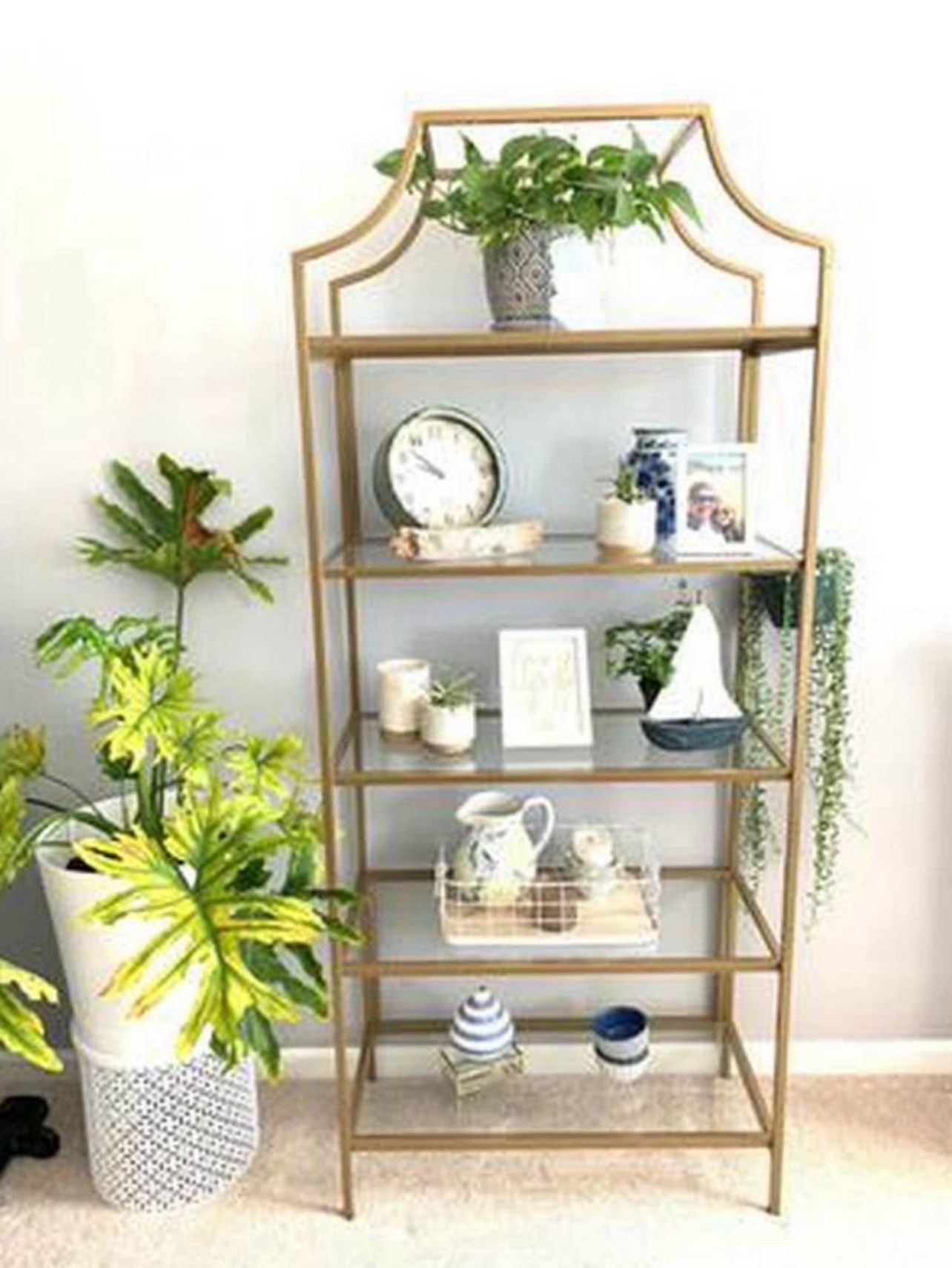 71" Nola 5 Shelf Etagere Bookcase, Gold Finish, New in Box