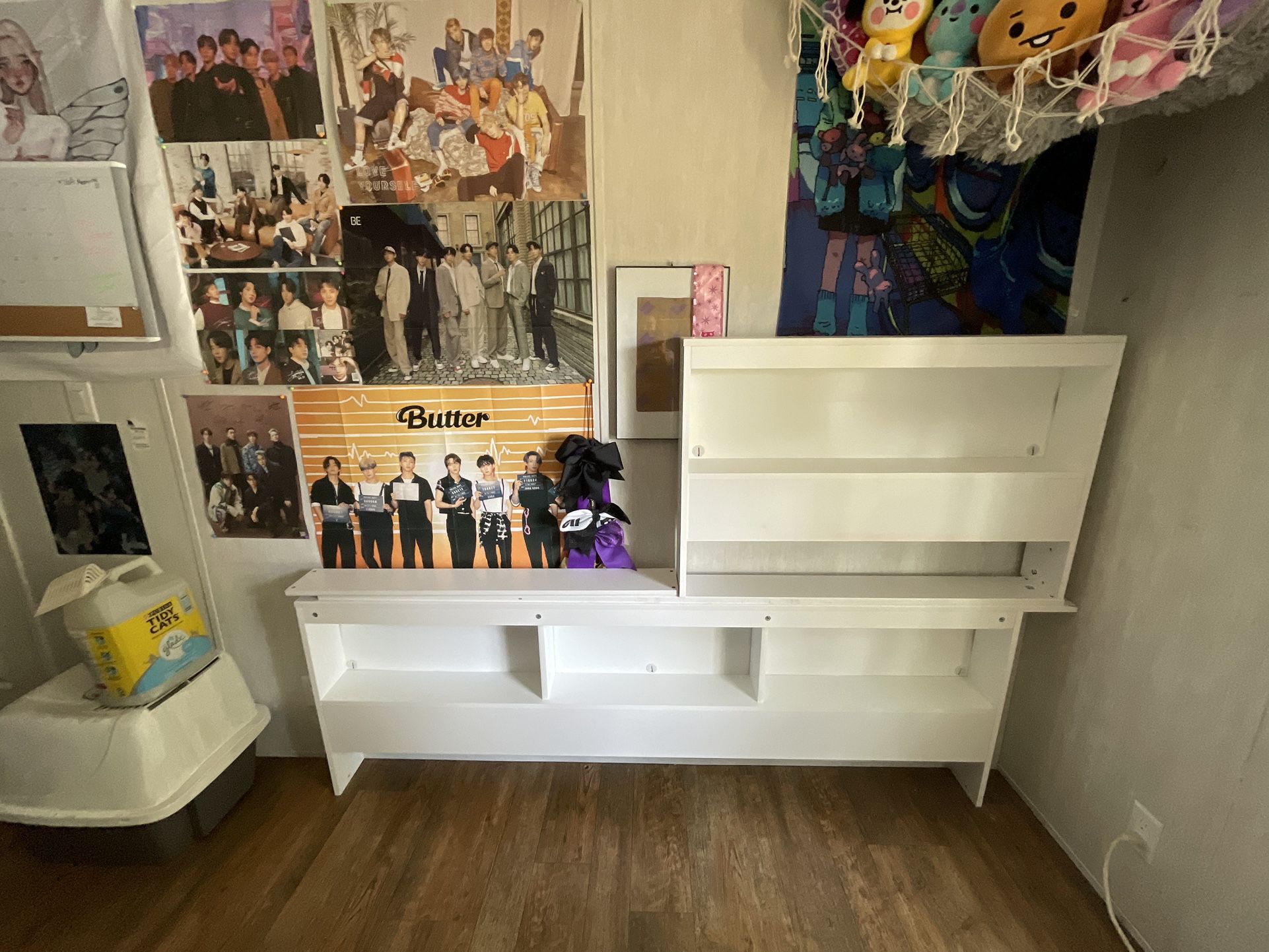 Floor Bed With Bookcase Storage- White 