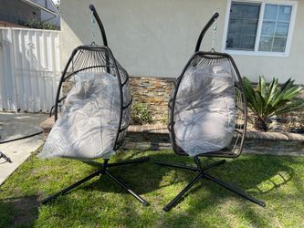 Pair Of Brown Color Hanging Egg Chairs