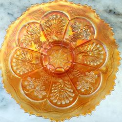 Fenton Marigold Carnival Glass Peacock & Grape Collar Base Plate