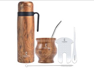 Cuopru Yerba Mate Cup and Termo Set - Modern Mate Gourd, Thermal Flask, Bombilla and Cleaning Brush Included - All Premium Quality 304 18/8 Stainless 