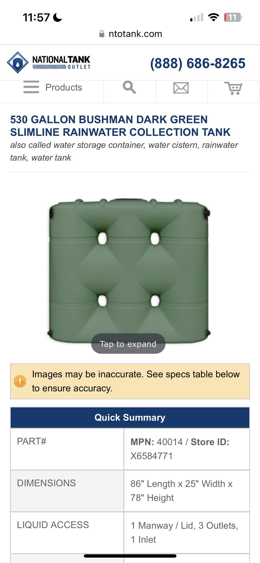 Bushman Slimline 530 Gallon Rain Tank