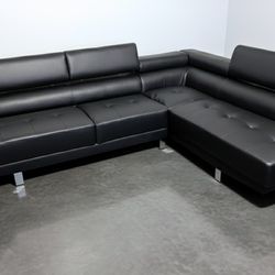 Black Modern Leather Sectional Sofa *BRAND NEW*