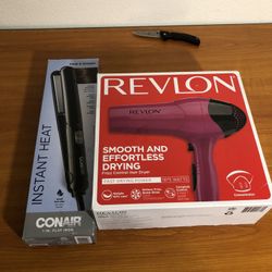 Conair 1in Flat Iron And Revlon Frizz Control Hair Dryer