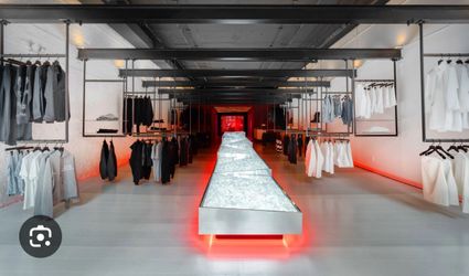Hanging metal rails for retail store.