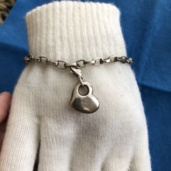 ESPO SIG 925 Sterling Silver - Vintage Chain Link with heart Charm Bracelet ,7.5” Long,11.49 grams 