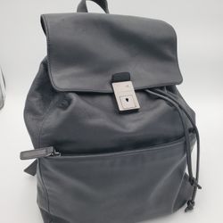 Calvin Klein Black Leather Drawstring Backpack 