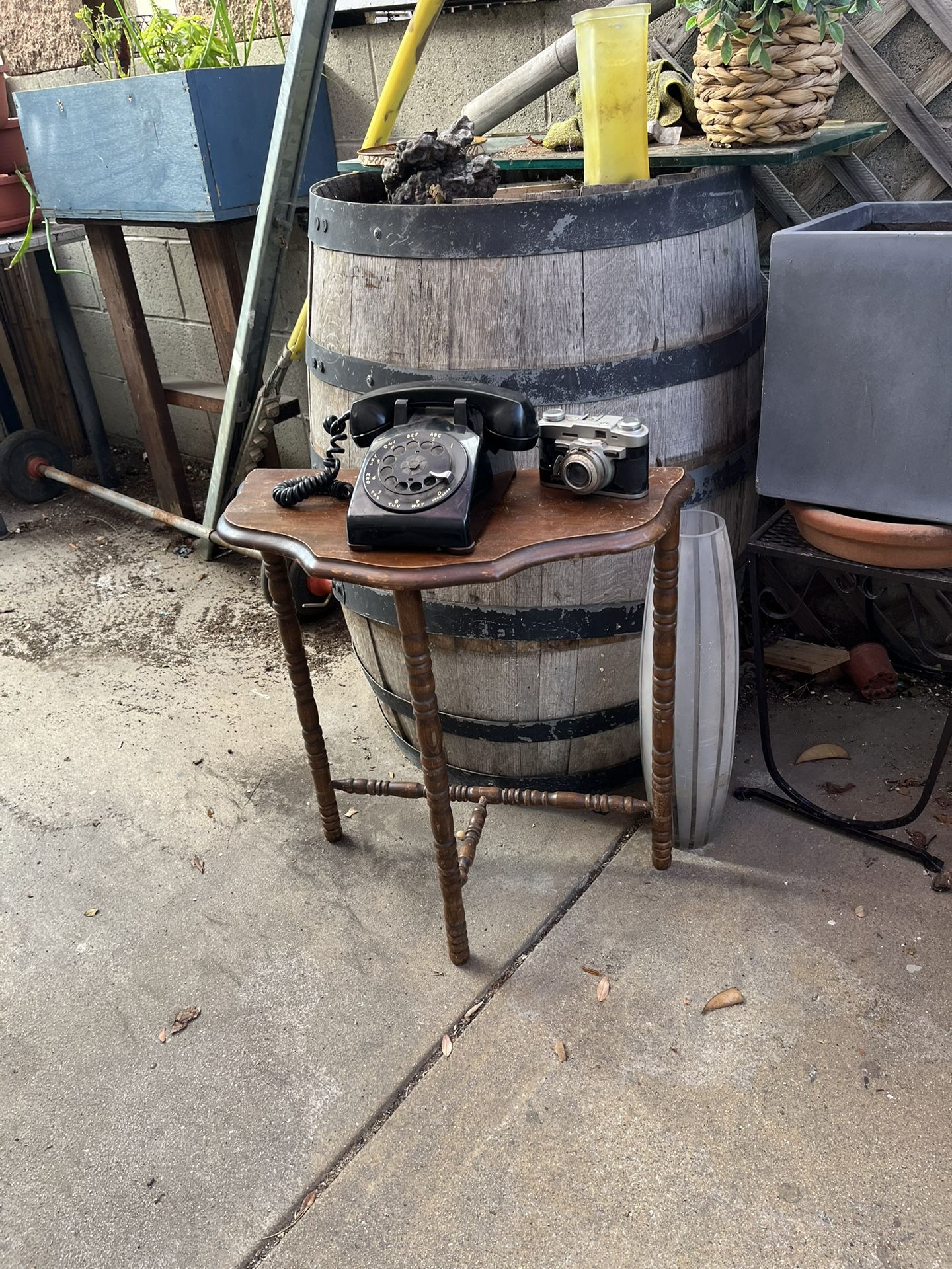 Vintage Antique Solid Wood Half-Moon End Table / Telephone Table – 1930s-1940s  Add a touch of classic charm to your space with this antique half-moon