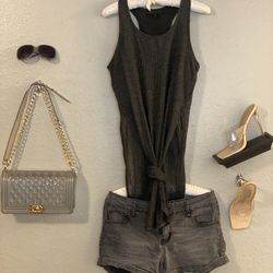 Gray Denim Shorts | Maxi Crop Top