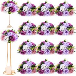 Hotop 12 Pcs Flower Balls Wedding Rose Centerpieces Silk Flower Kissing Balls Arrangement Artificial Hydrangea Florals Bouquet Faux Rose Floral Decora