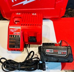 Milwaukee M18 5.0 AH Lithium Battery & Charger, A-1 Condition