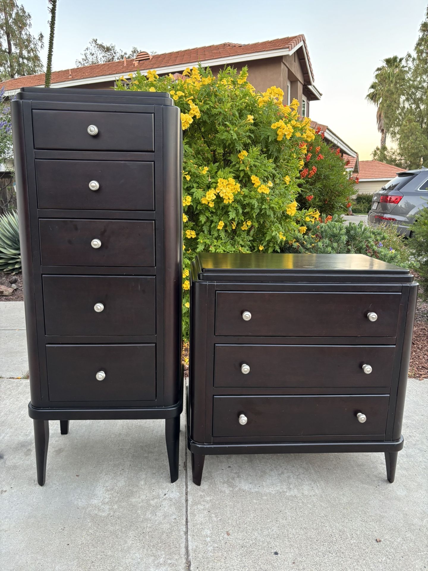 Dark Solid Wood Dresser Chest of Drawers Furniture Set Great Condition