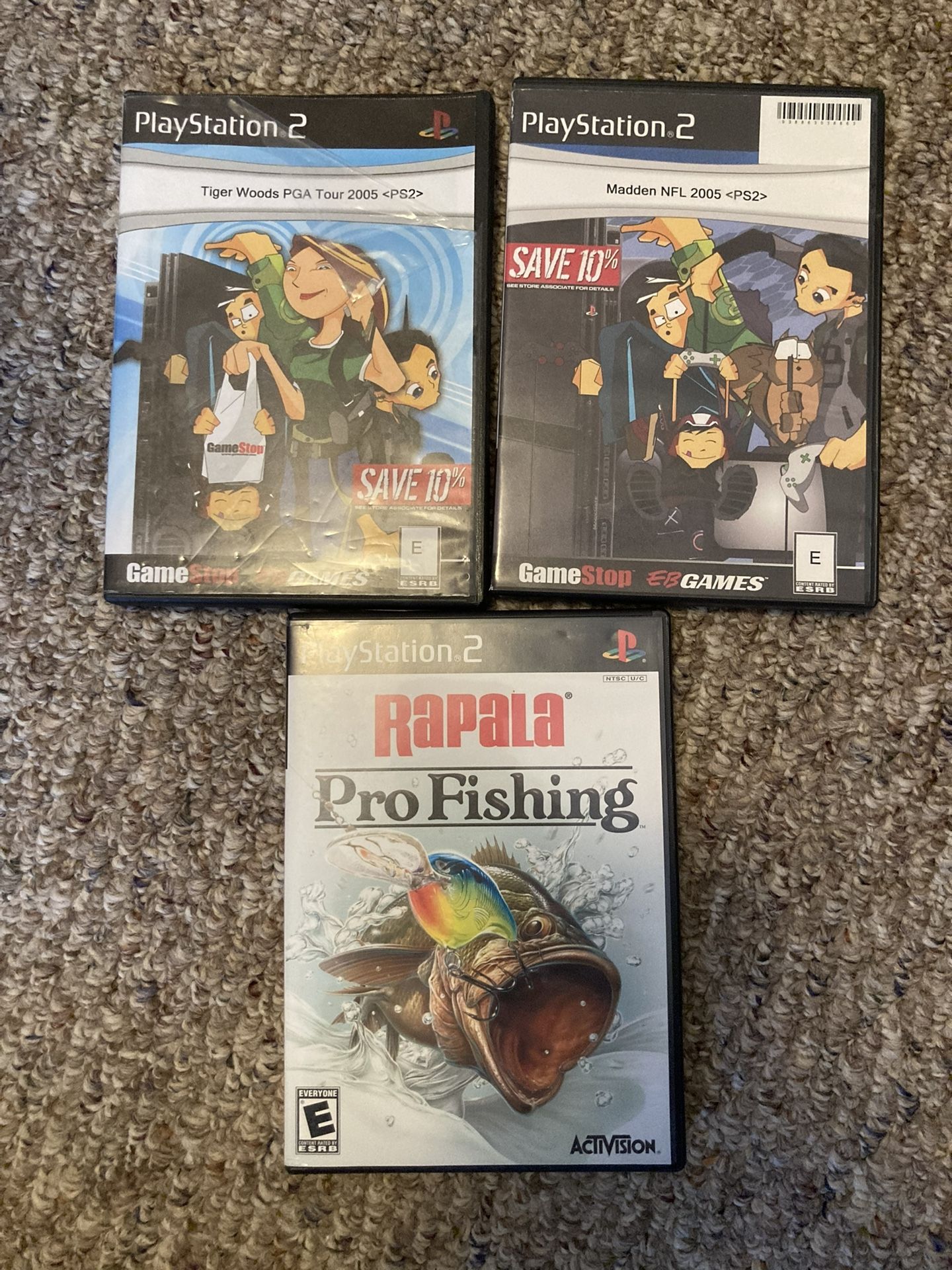 (3)PS2 Video Games: you get, Rapala Pro Fishing, Madden NFL 2005 and Tiger Woods PGA Tour 2005.