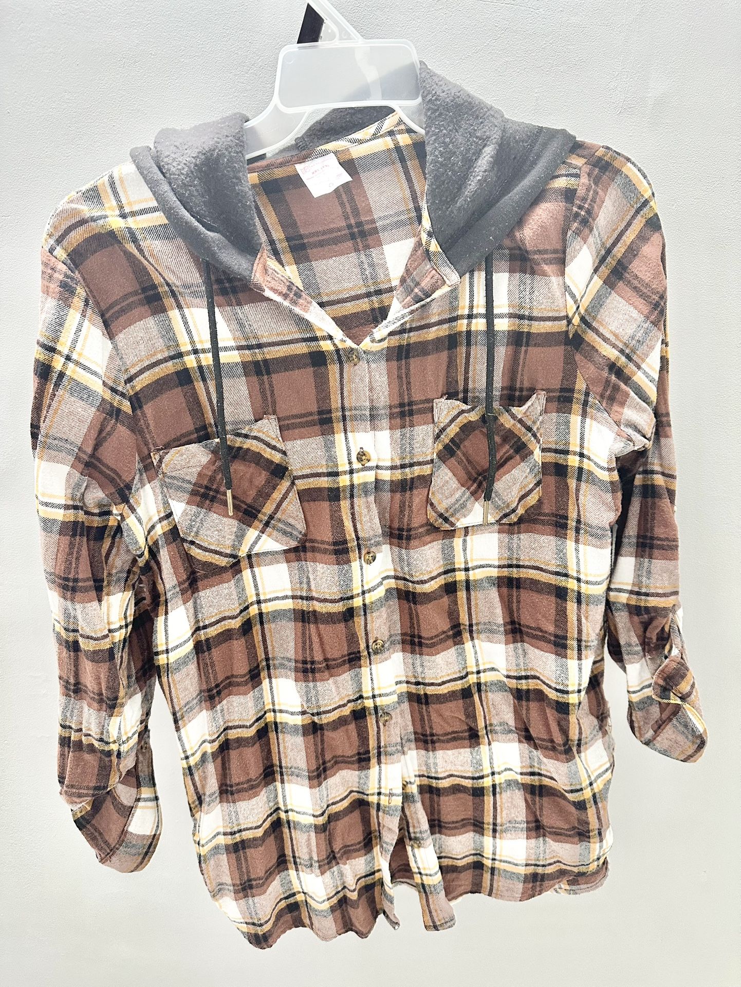 No Boundaries Brown Plaid Hooded Pullover Sweatshirt Women’s Size XXL