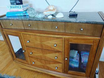 Wood And Marble Topped Buffet Cabinet