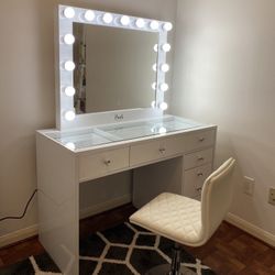 Makeup Vanity Glass top with Mirror/ price includes delivery and assembly, does not include chair