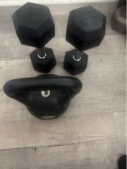 15lb kettle and dumbbells
