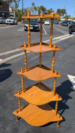 Vintage 5-Tier Wood Corner Shelf Display Etre Spindles Victorian Colonial 49.5"