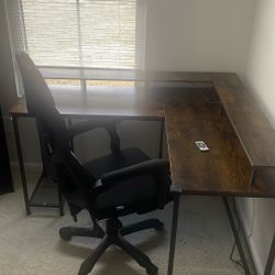 LED L-Shape desk With Chair 