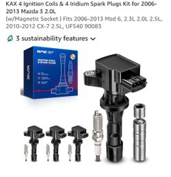 New 4 Ignition Coils & 4 Iridium Spark Plugs Kit for 2006-2013 Mazda 3 2.0L
(w/Magnetic Socket ) Fits 2006-2013 Mzd 6, 2.3L 2.0L 2.5L, 2010-2012 CX-7 