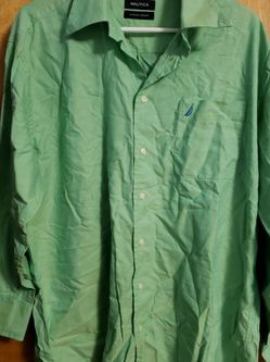 NAUTICA Vintage Oxford Long Sleeve Button Down Dress Shirt Green 16.5 32/33
