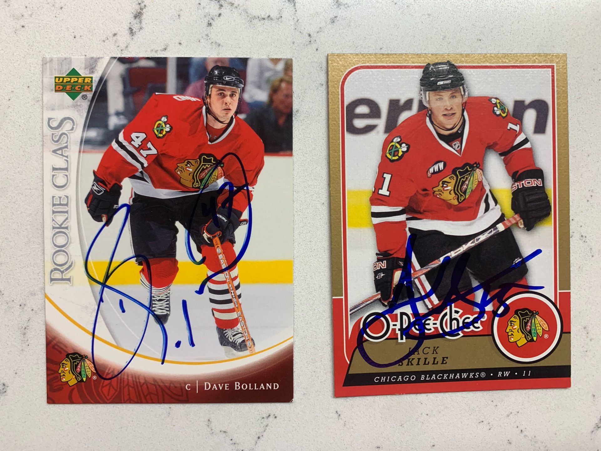 Two (2) Blackhawks TTM Auto Cards - Skille & Bolland