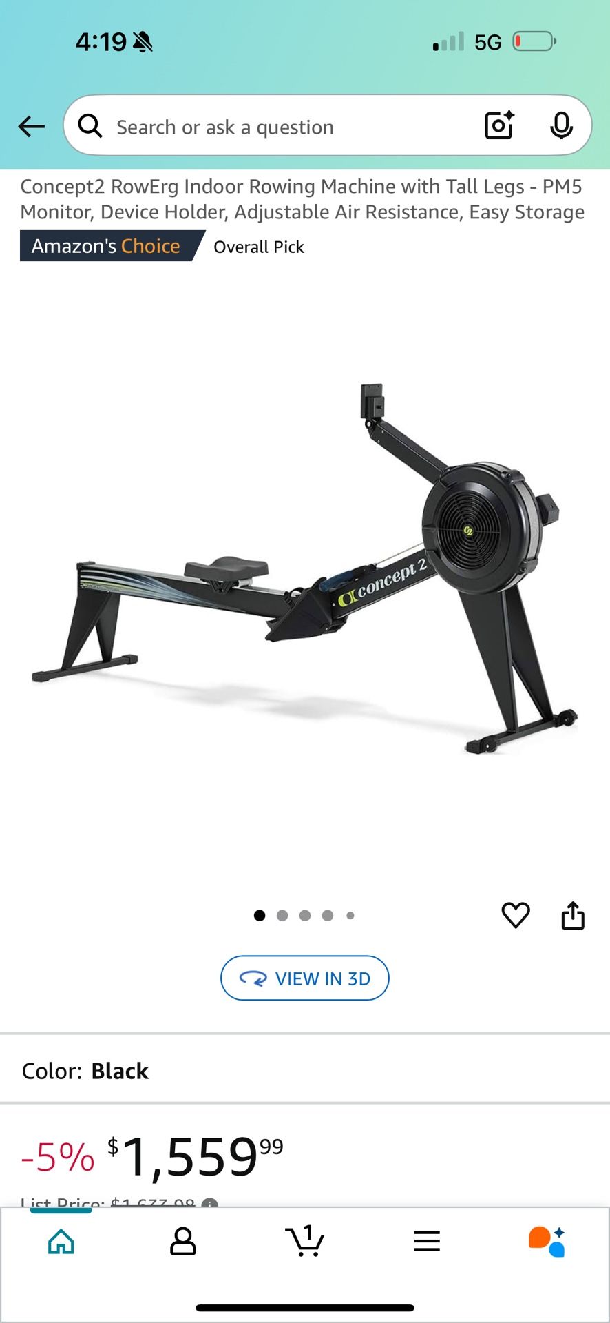 Concept 2 RowEng Rowing Machine With tall Legs