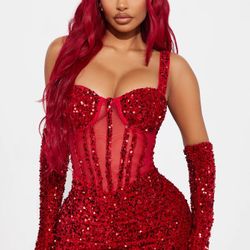 Red Dress + Gloves Size L/XL