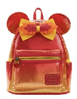 (NWT) Loungefly Disney Fall Sequin Minnie Mouse Ombre Mini Backpack w/Matching Wallet