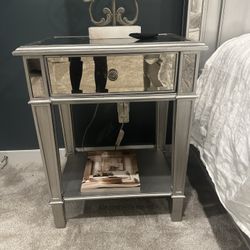Silver Mirror Nightstand 