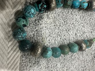 Vintage Spiderweb turquoise beaded necklace w sterling beads, no 18k gold