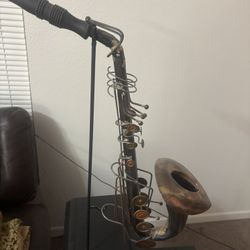Saxophone Mixed Media Metal Art Sculpture Retro Jazz Brutalist MCM Wall or Table