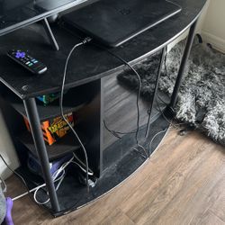 Black TV Stand With Glass Door Compartment 