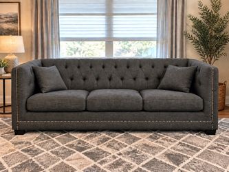 Beautiful charcoal gray tufted sofa in excellent condition! $450 OBO